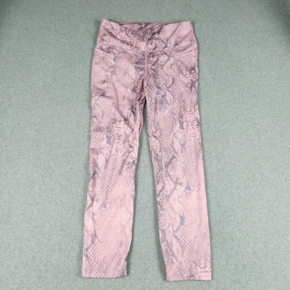 Bebe Sport Leggings Women L Pink Snakeskin Print Activewear Pockets High Rise
